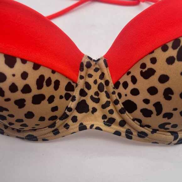 Y2K Victorias Secret 34B Unforgettable Demi Halter Bikini Top Leopard Orange X - Picture 2 of 8